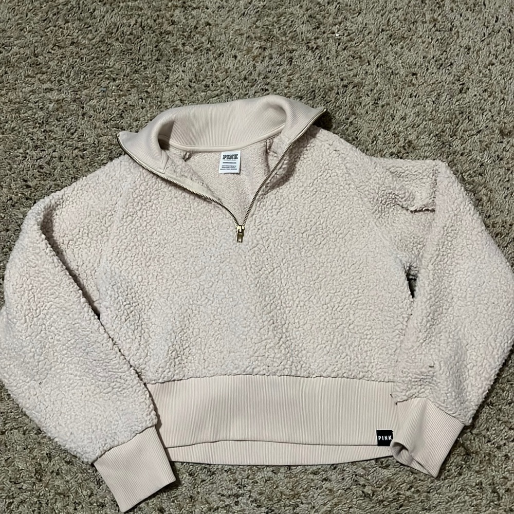 PINK | Women’s XS | Cream | Quarter Zip | Sherpa | Cropped |